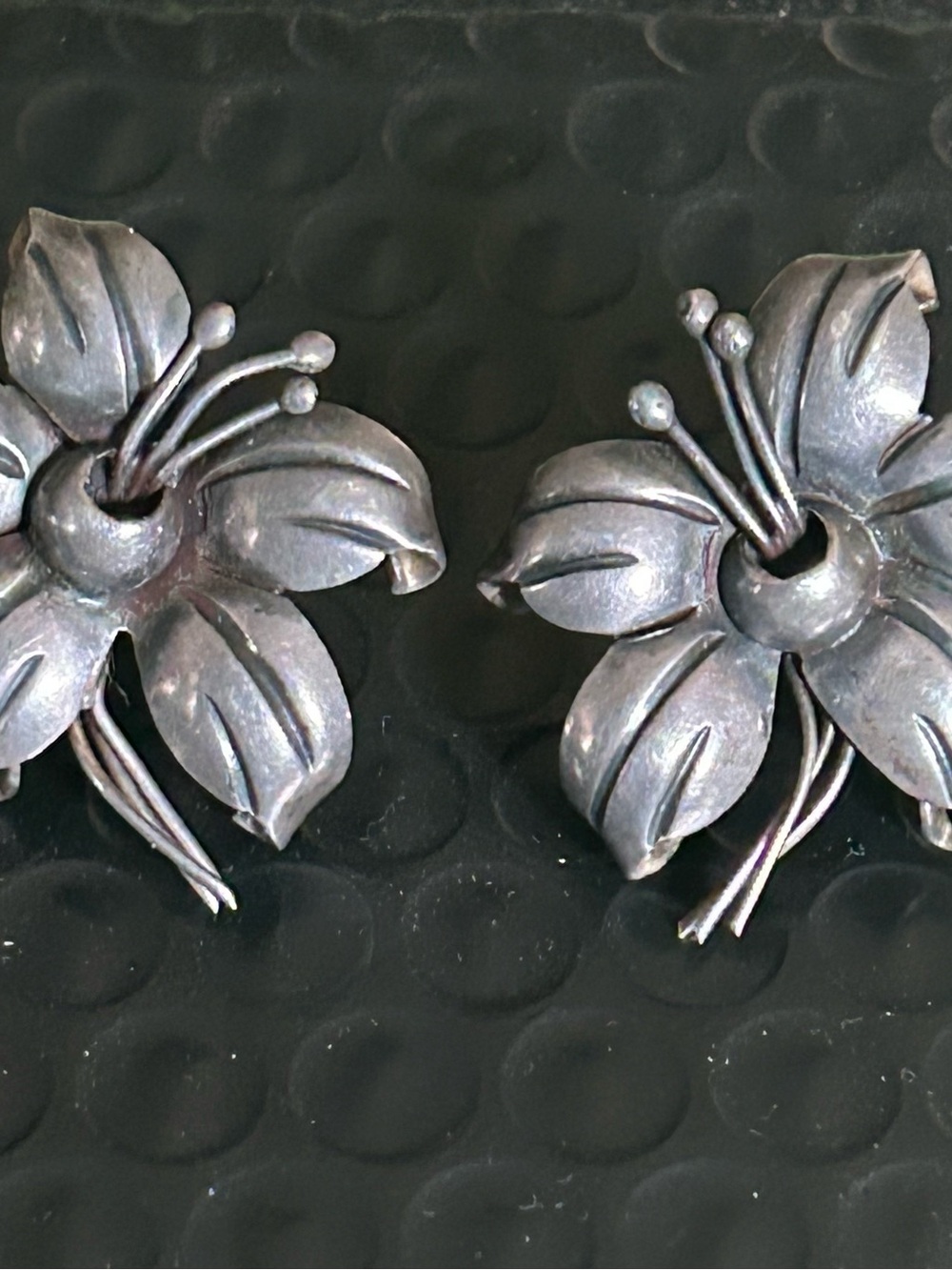 Vintage-Mexico Sterling Silver Floral Statement Earrings